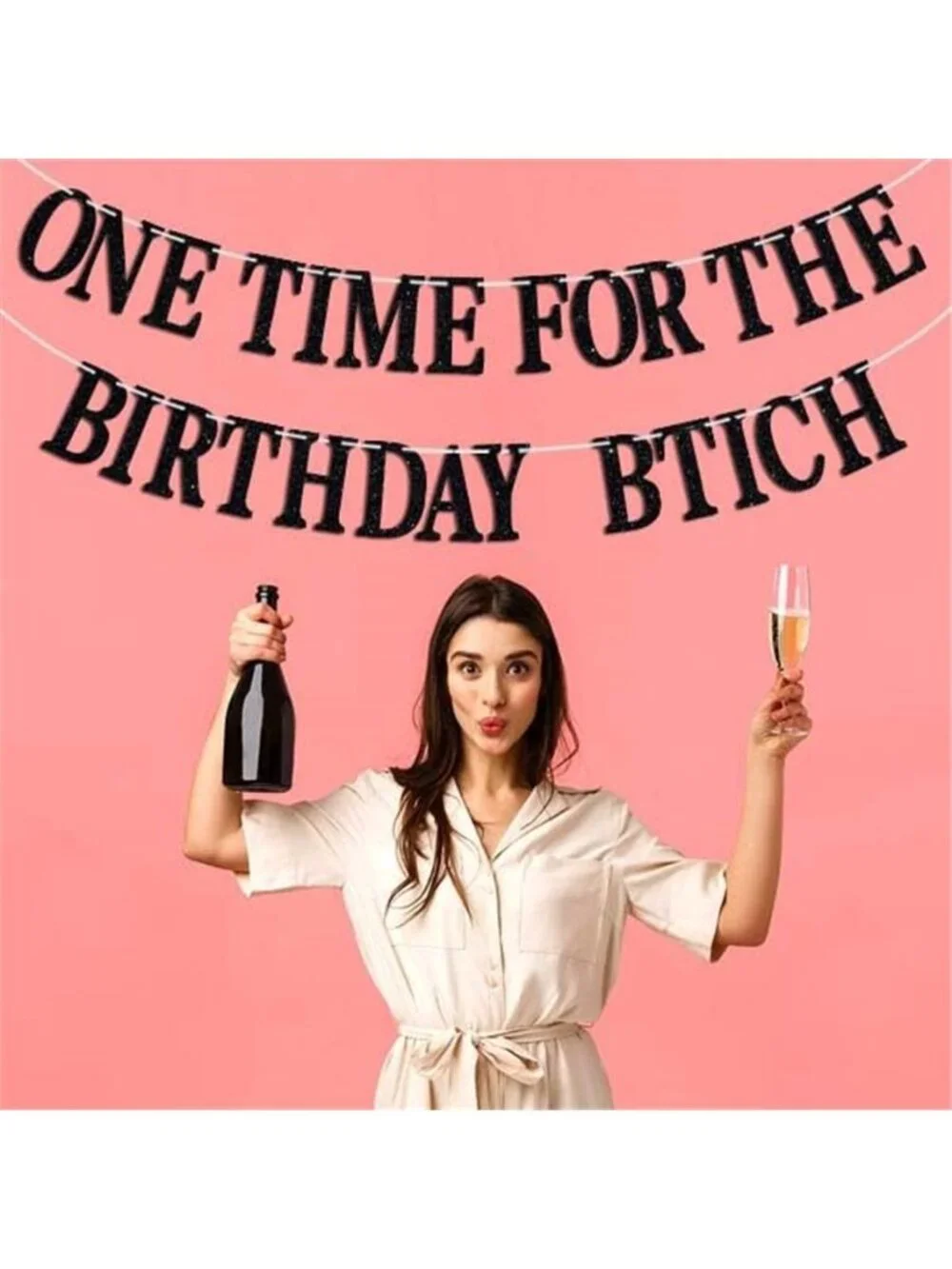 One Time For The Birthday Girl Banner Funny Bday Party Sign Decoration Black